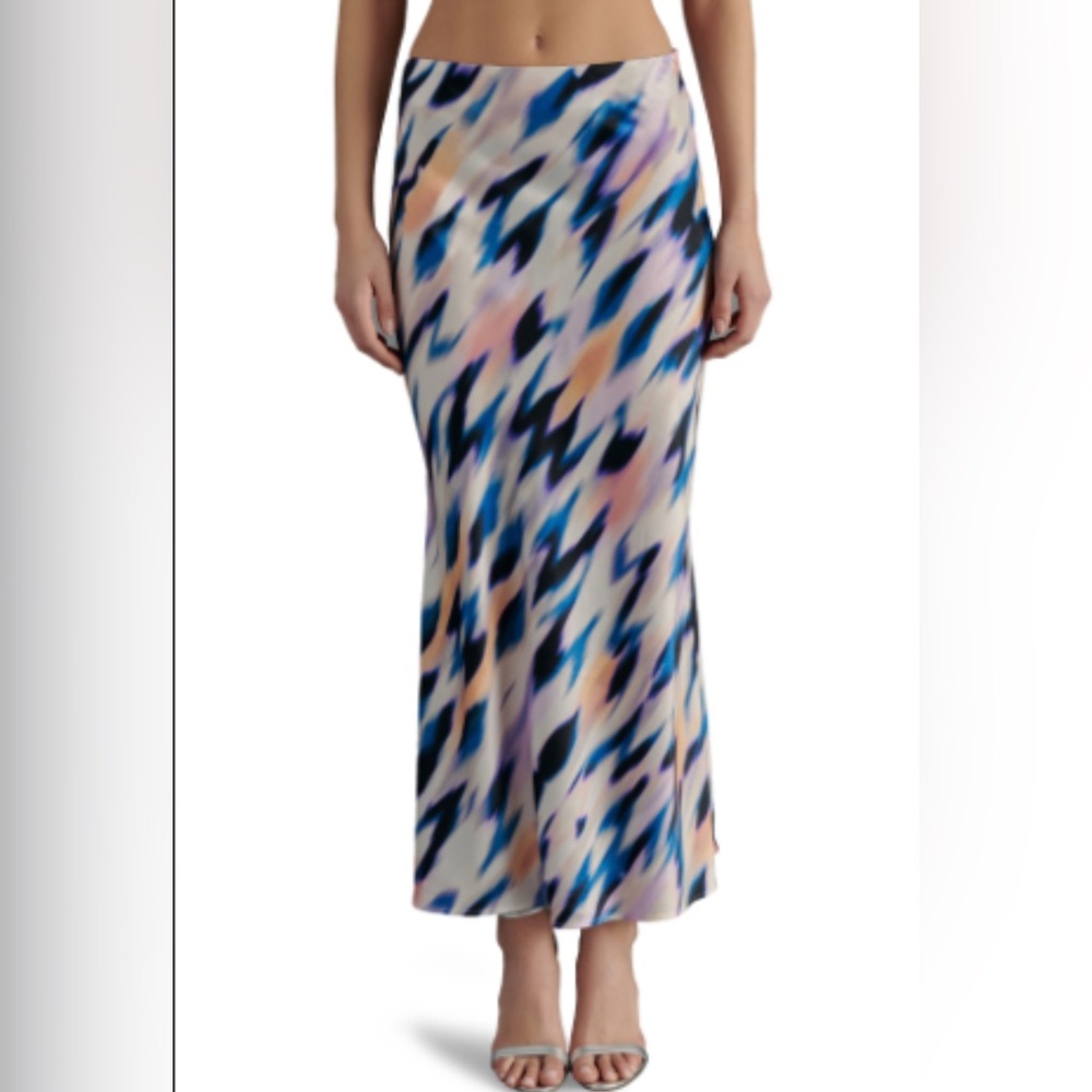NWT Steve Madden Washed Satin Maxi Skirt, Ivory Multi, S